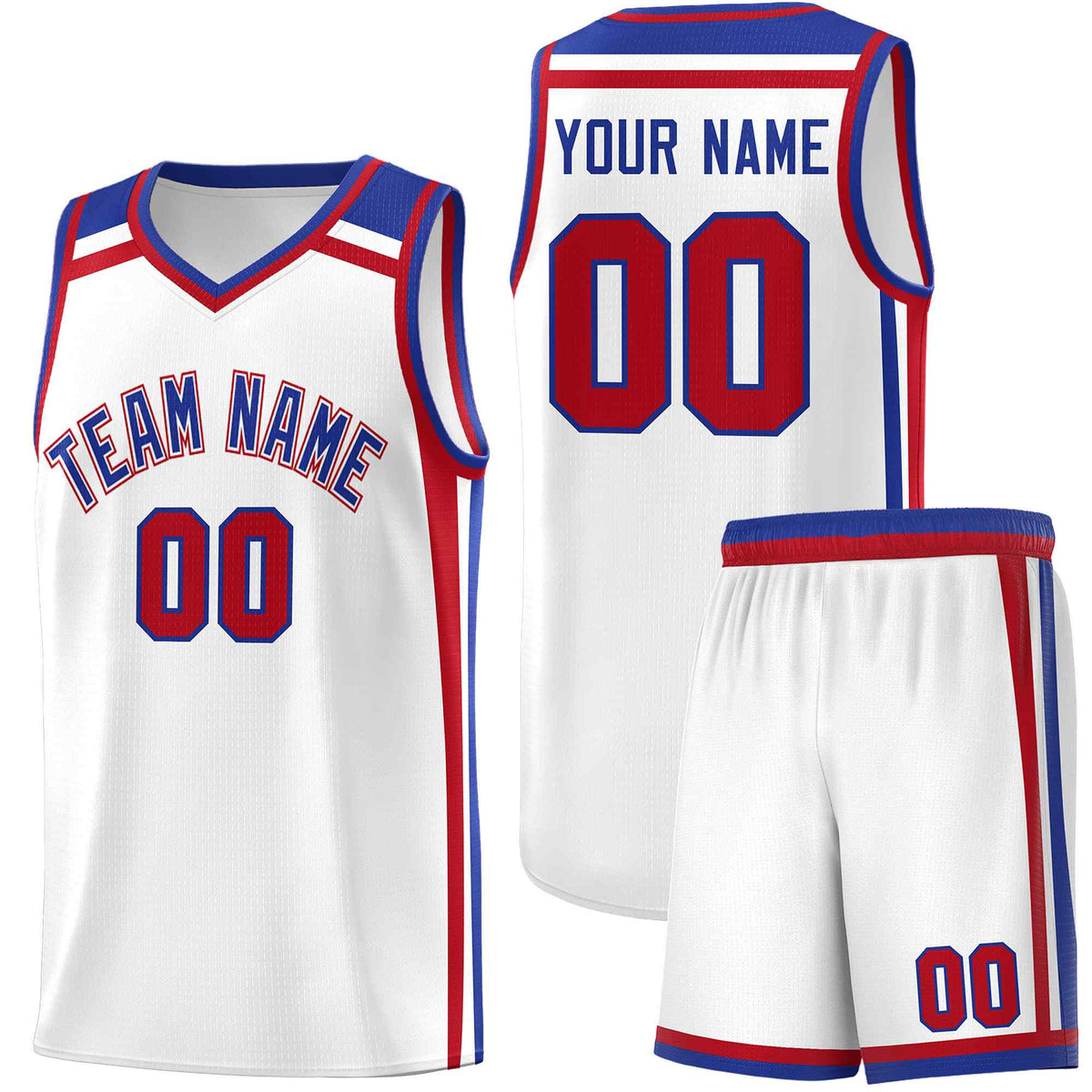 Custom White Royal Blue Red Trendy Color Charge Series Sports Uniform Basketball Jersey