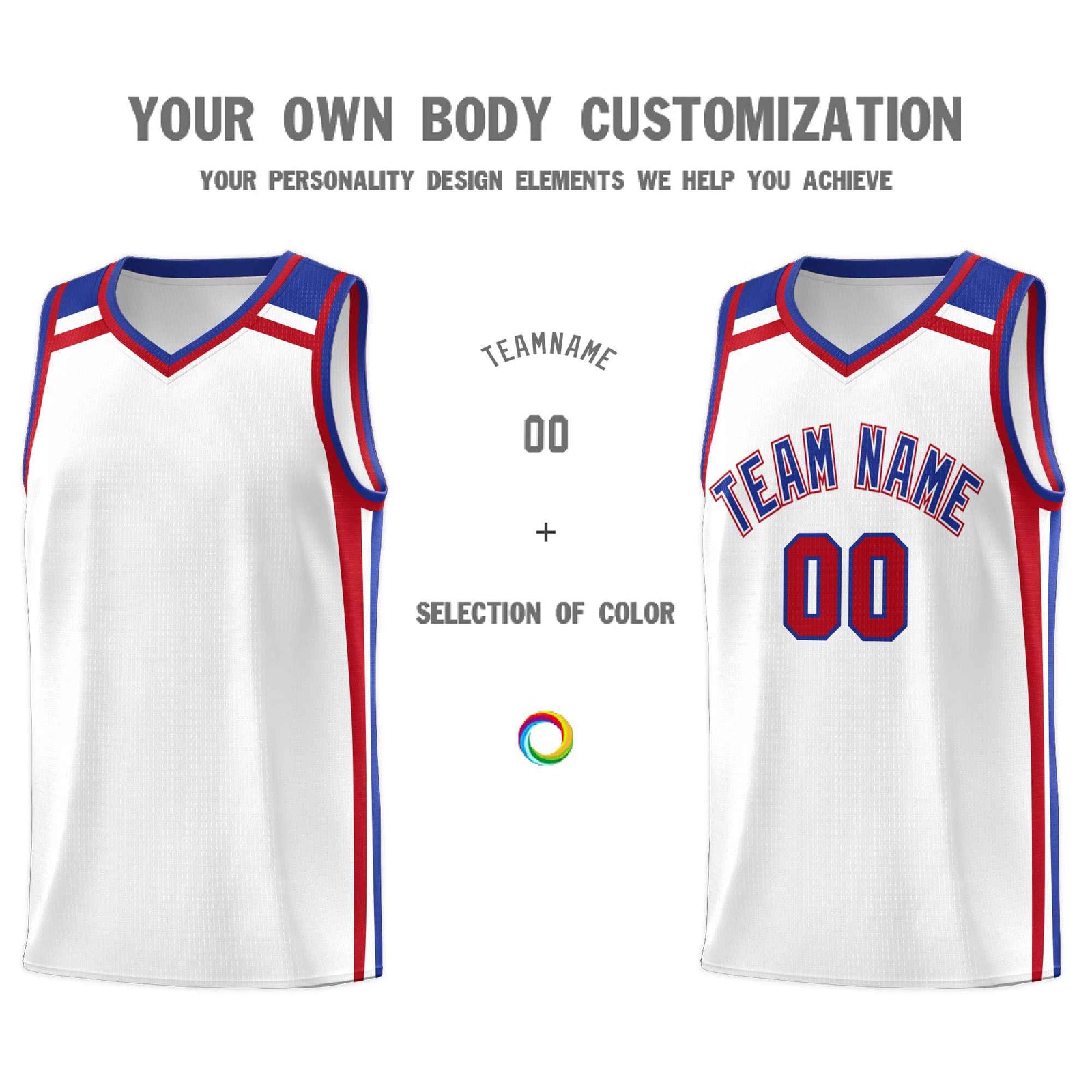 Custom White Royal Blue Red Trendy Color Charge Series Sports Uniform Basketball Jersey