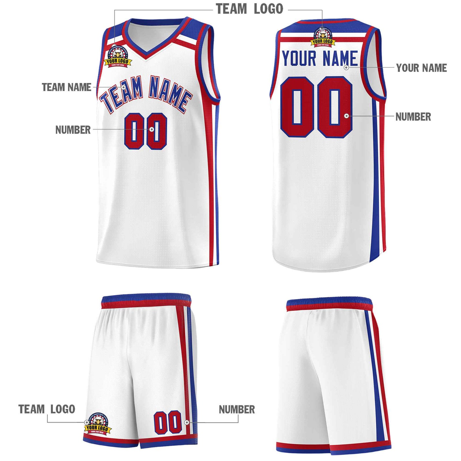 Custom White Royal Blue Red Trendy Color Charge Series Sports Uniform Basketball Jersey