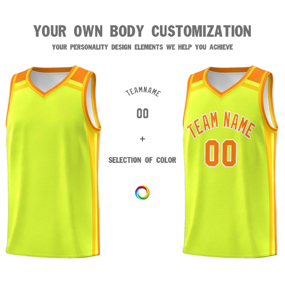 Custom Fluorescent Green Yellow Orange Trendy Color Charge Series Sports Uniform Basketball Jersey