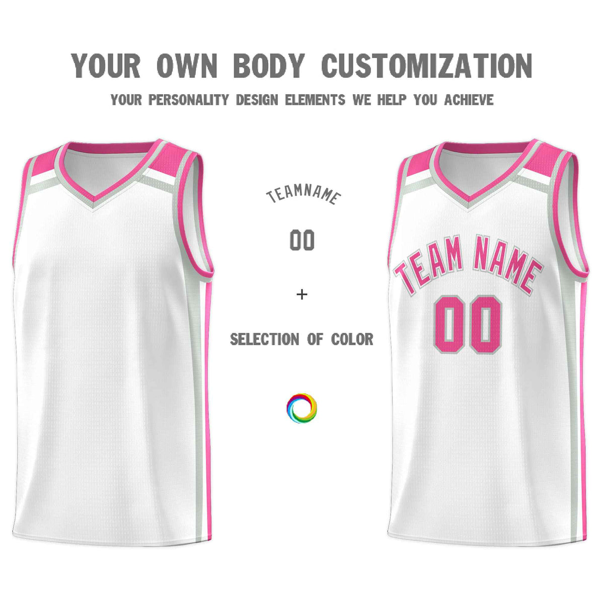Custom White Gray Pink Trendy Color Charge Series Sports Uniform Basketball Jersey