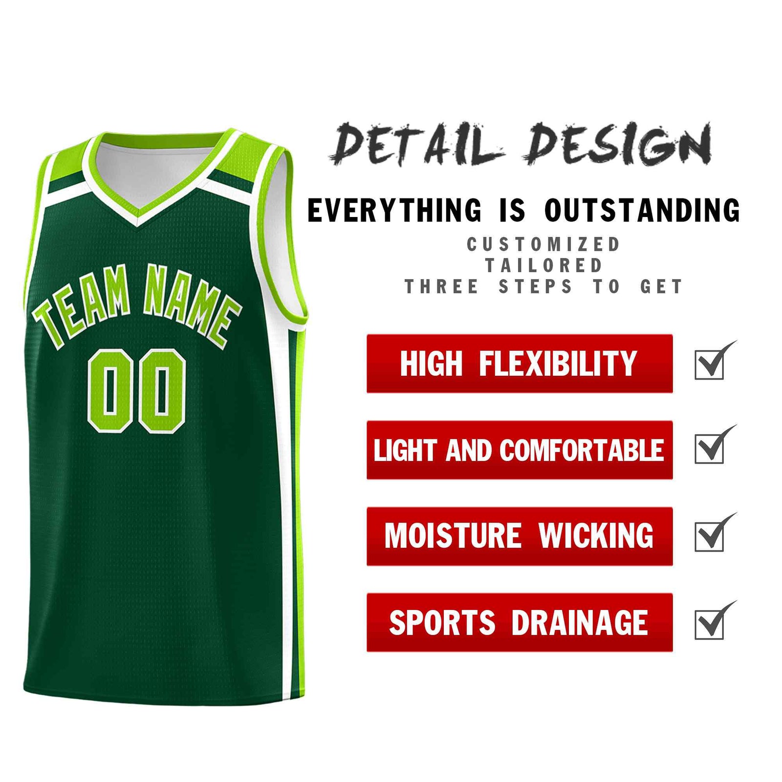 Custom Dark Green White Neon Green Trendy Color Charge Series Sports Uniform Basketball Jersey