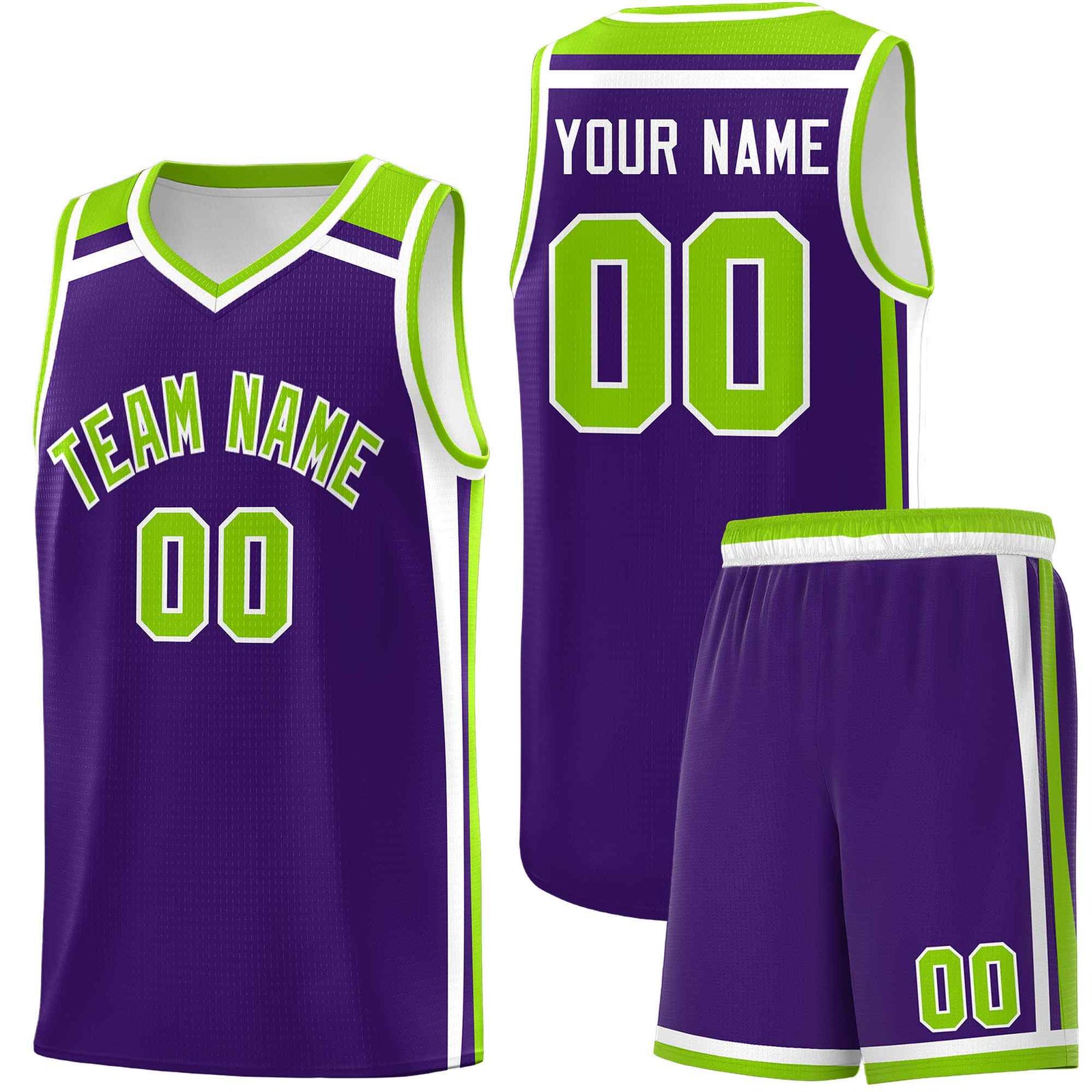 Custom Purple Neon Green White Trendy Color Charge Series Sports Uniform Basketball Jersey