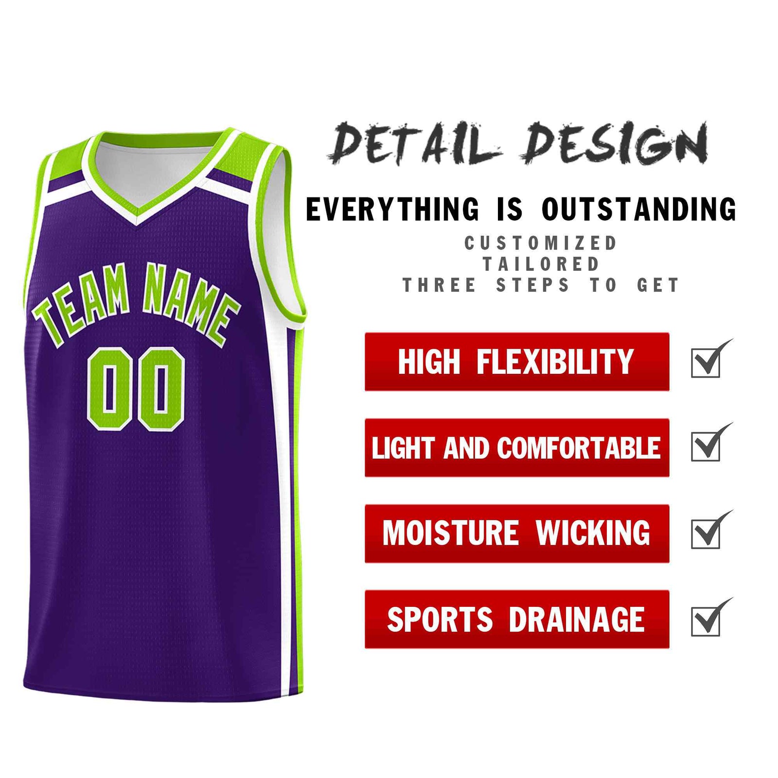 Custom Purple Neon Green White Trendy Color Charge Series Sports Uniform Basketball Jersey