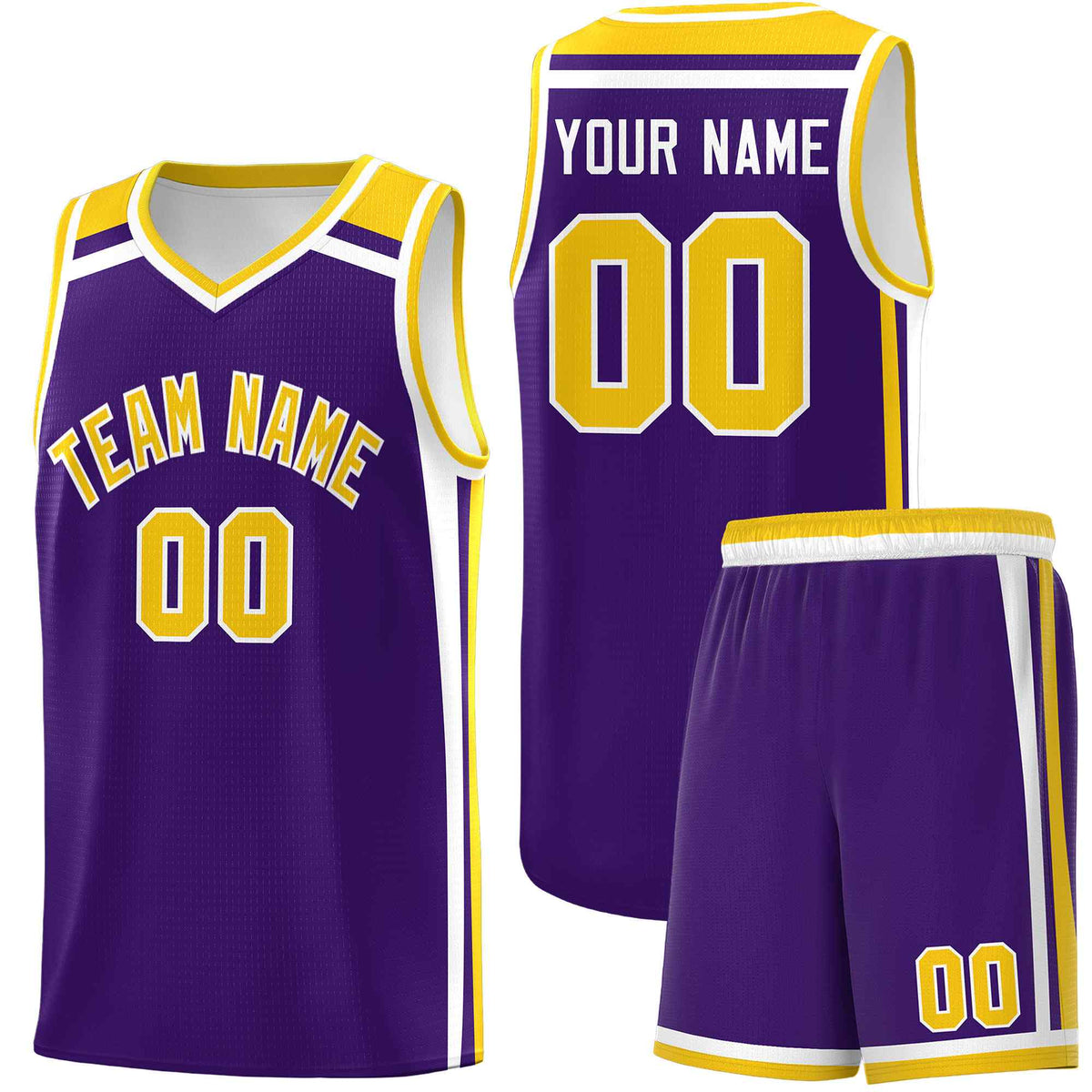 Custom Purple Gold White Trendy Color Charge Series Sports Uniform Basketball Jersey