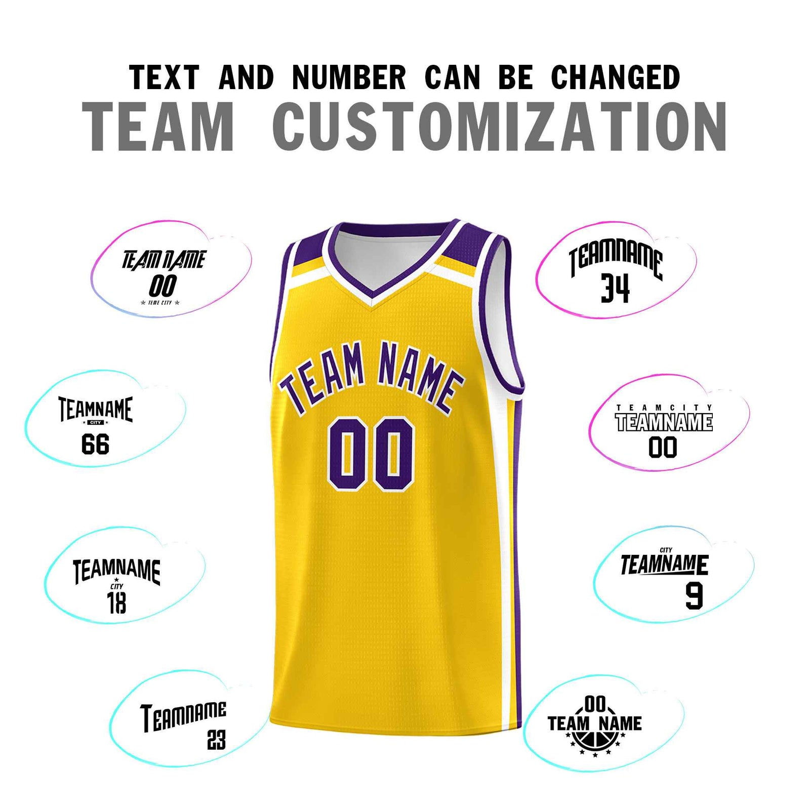 Custom Gold Purple White Trendy Color Charge Series Sports Uniform Basketball Jersey