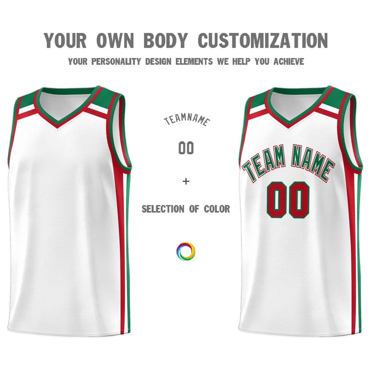 Custom White Kelly Green Red Trendy Color Charge Series Sports Uniform Basketball Jersey