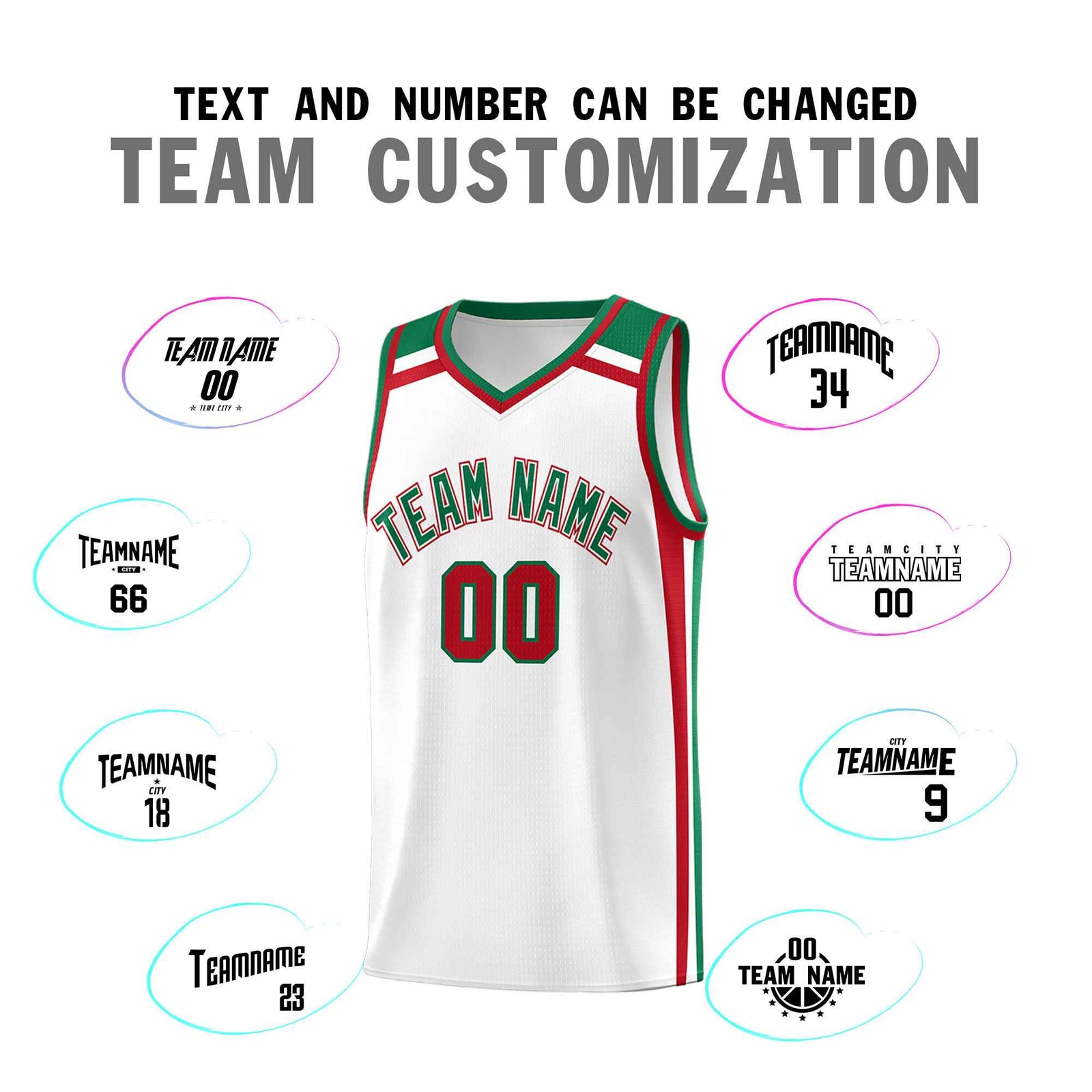 Custom White Kelly Green Red Trendy Color Charge Series Sports Uniform Basketball Jersey
