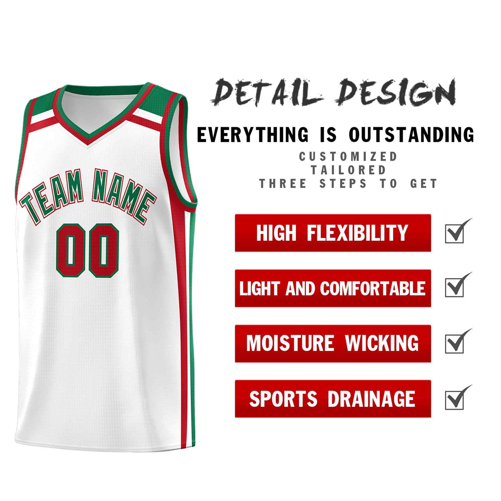 Custom White Kelly Green Red Trendy Color Charge Series Sports Uniform Basketball Jersey
