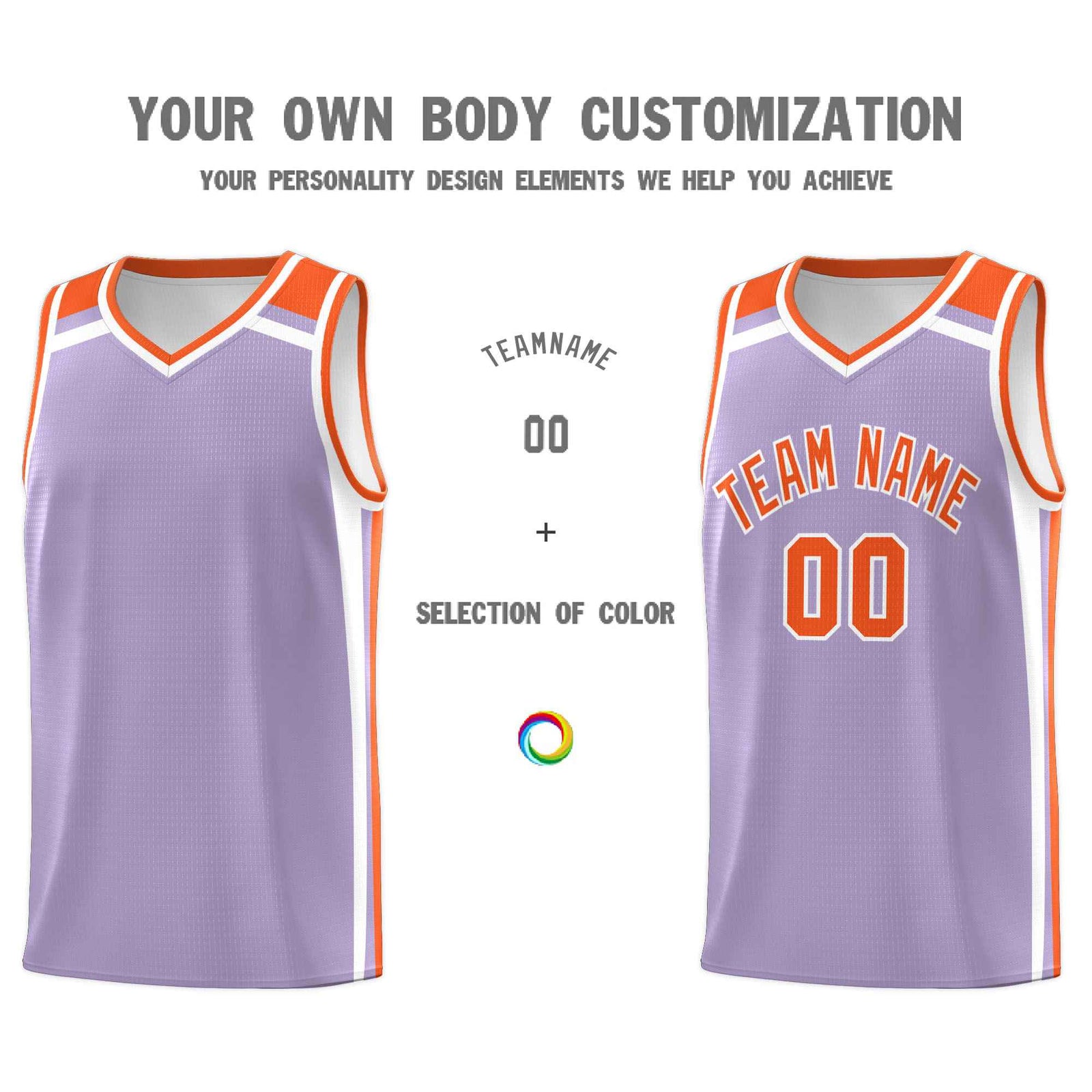 Custom Light Purple Orange White Trendy Color Charge Series Sports Uniform Basketball Jersey