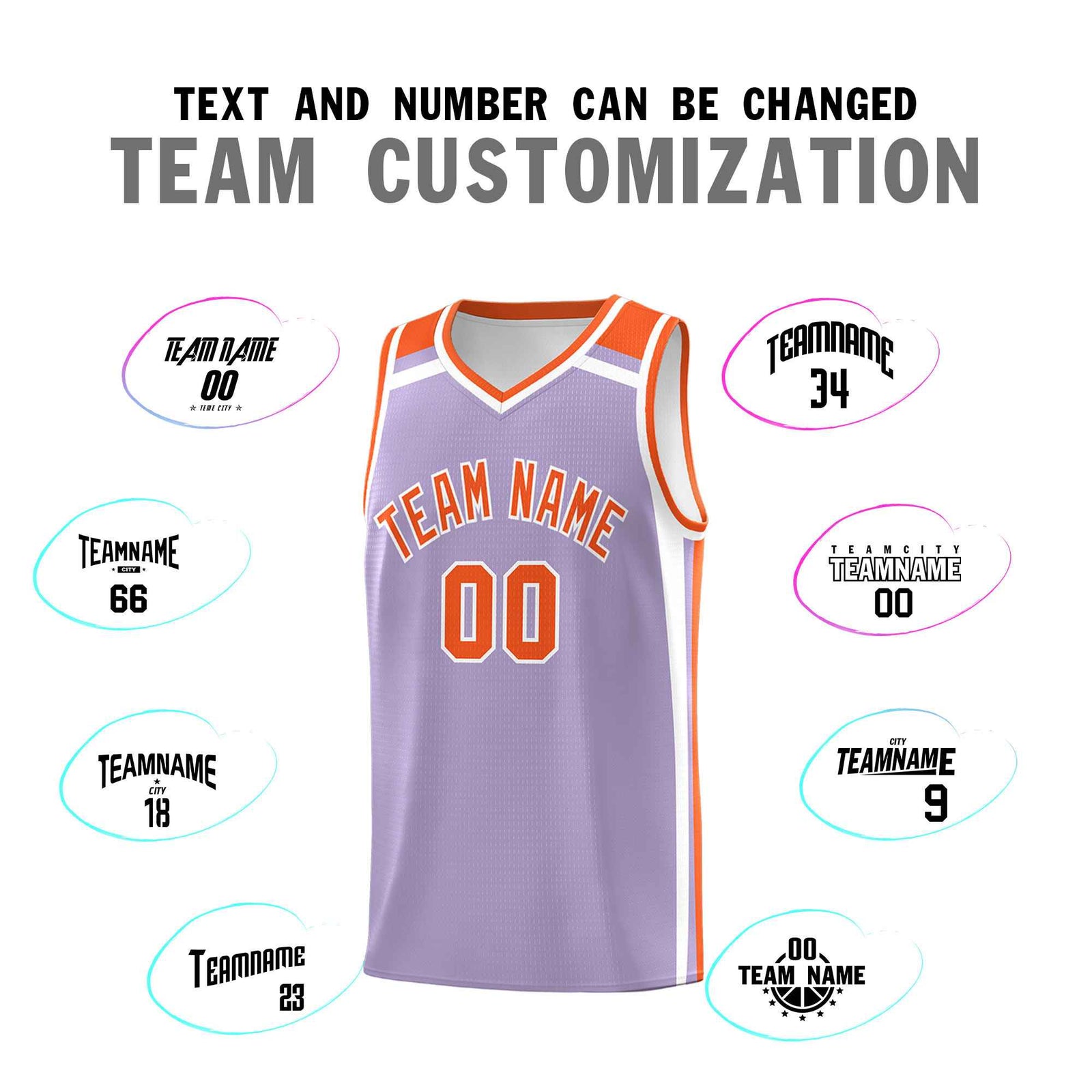Custom Light Purple Orange White Trendy Color Charge Series Sports Uniform Basketball Jersey