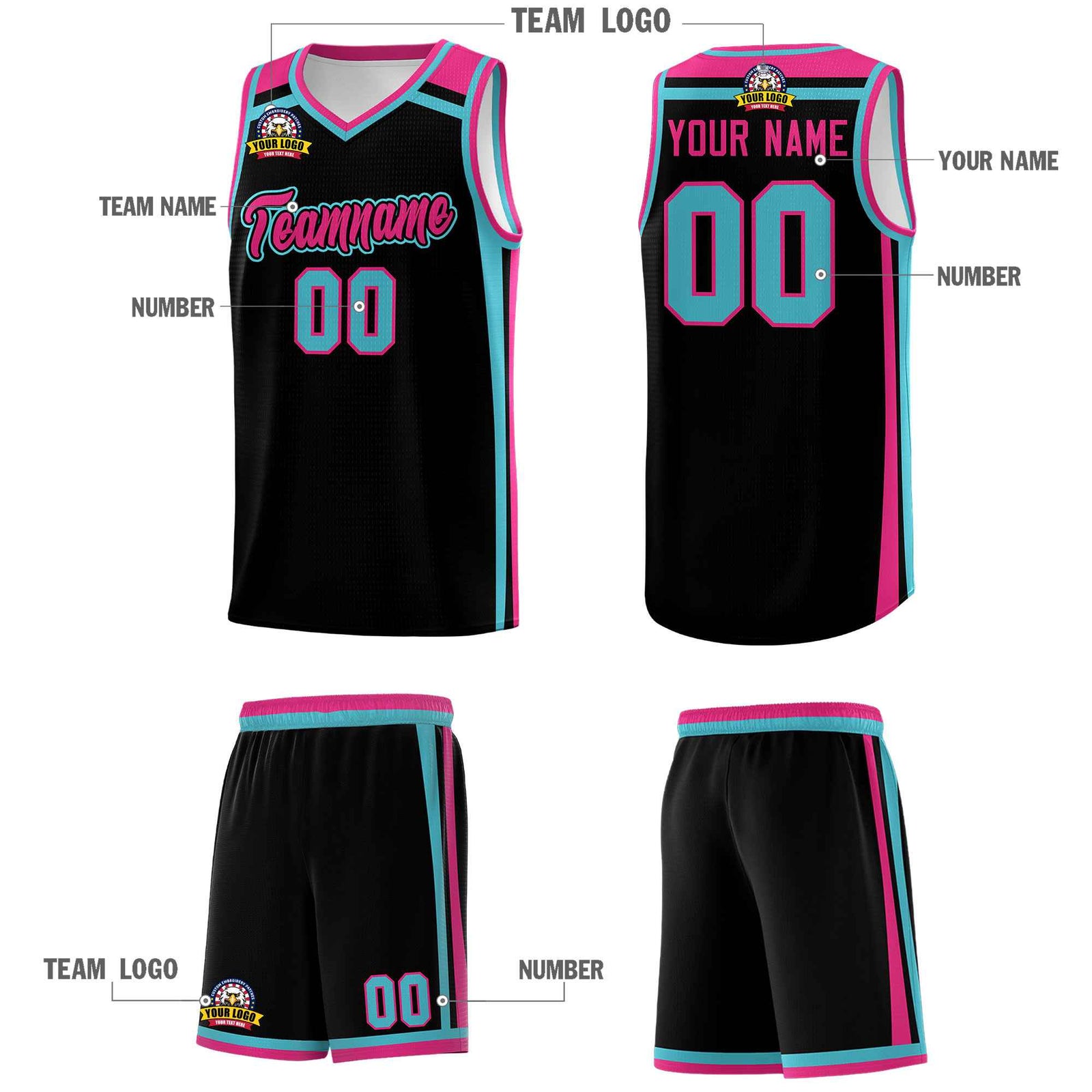 Custom Black Sky Blue Rose Red Trendy Color Charge Series Sports Uniform Basketball Jersey