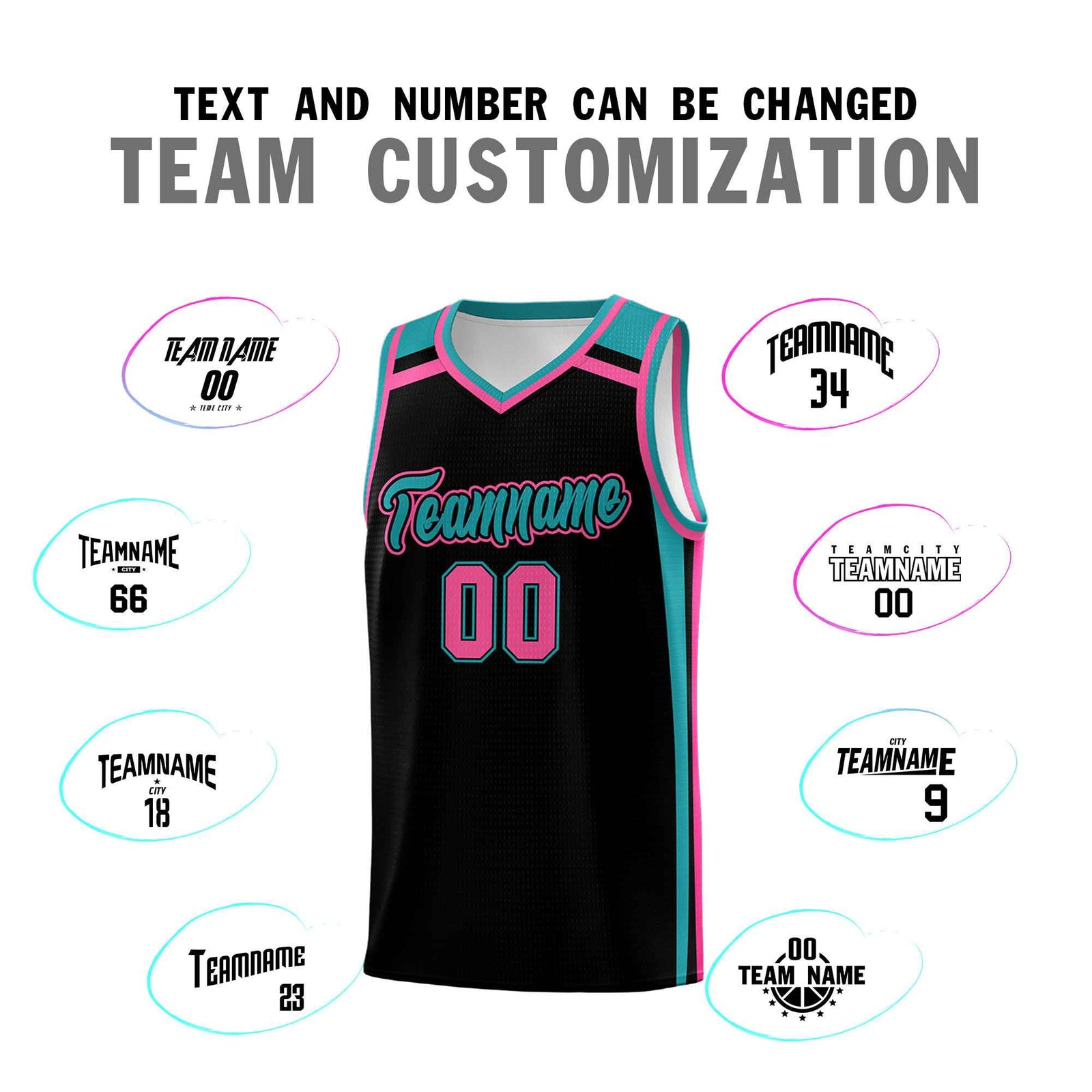 Custom Black Aqua Pink Trendy Color Charge Series Sports Uniform Basketball Jersey