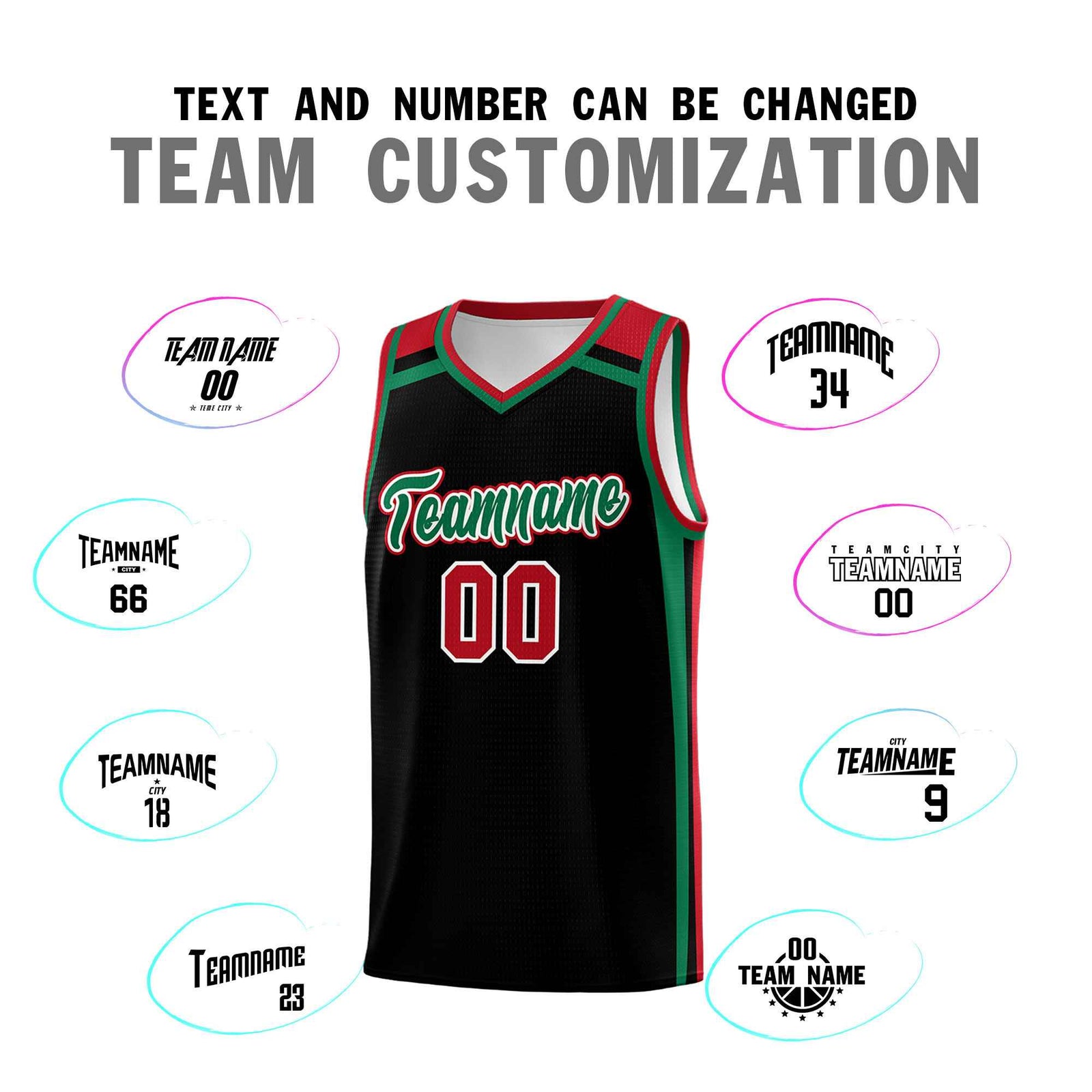 Custom Black Kelly Green Red Trendy Color Charge Series Sports Uniform Basketball Jersey