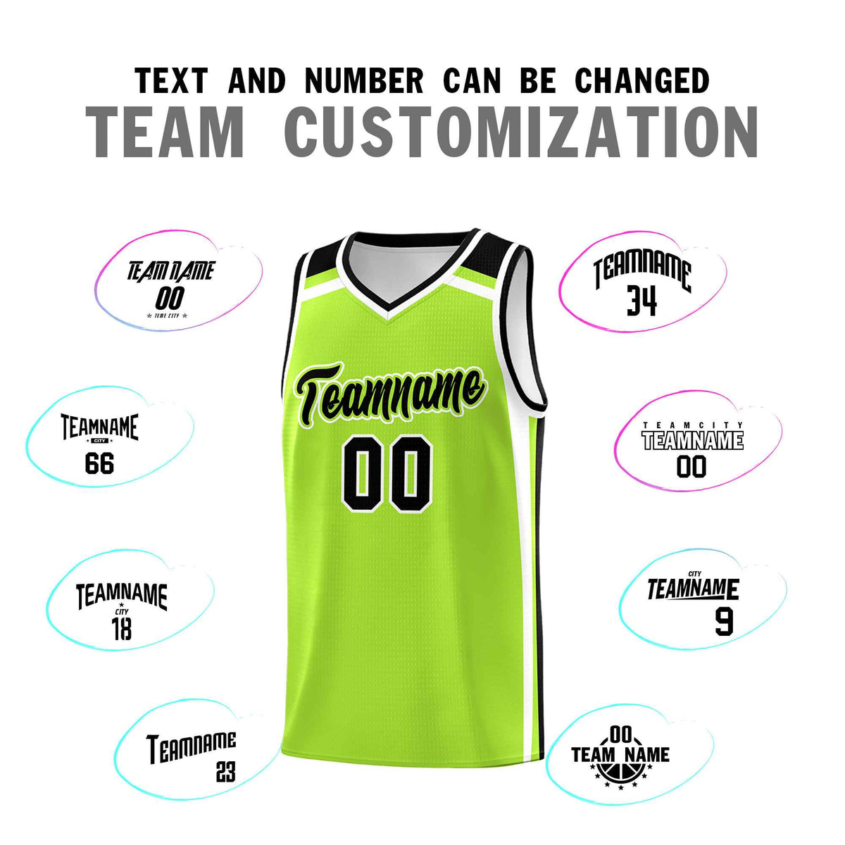 Custom Neon Green White Black Trendy Color Charge Series Sports Uniform Basketball Jersey