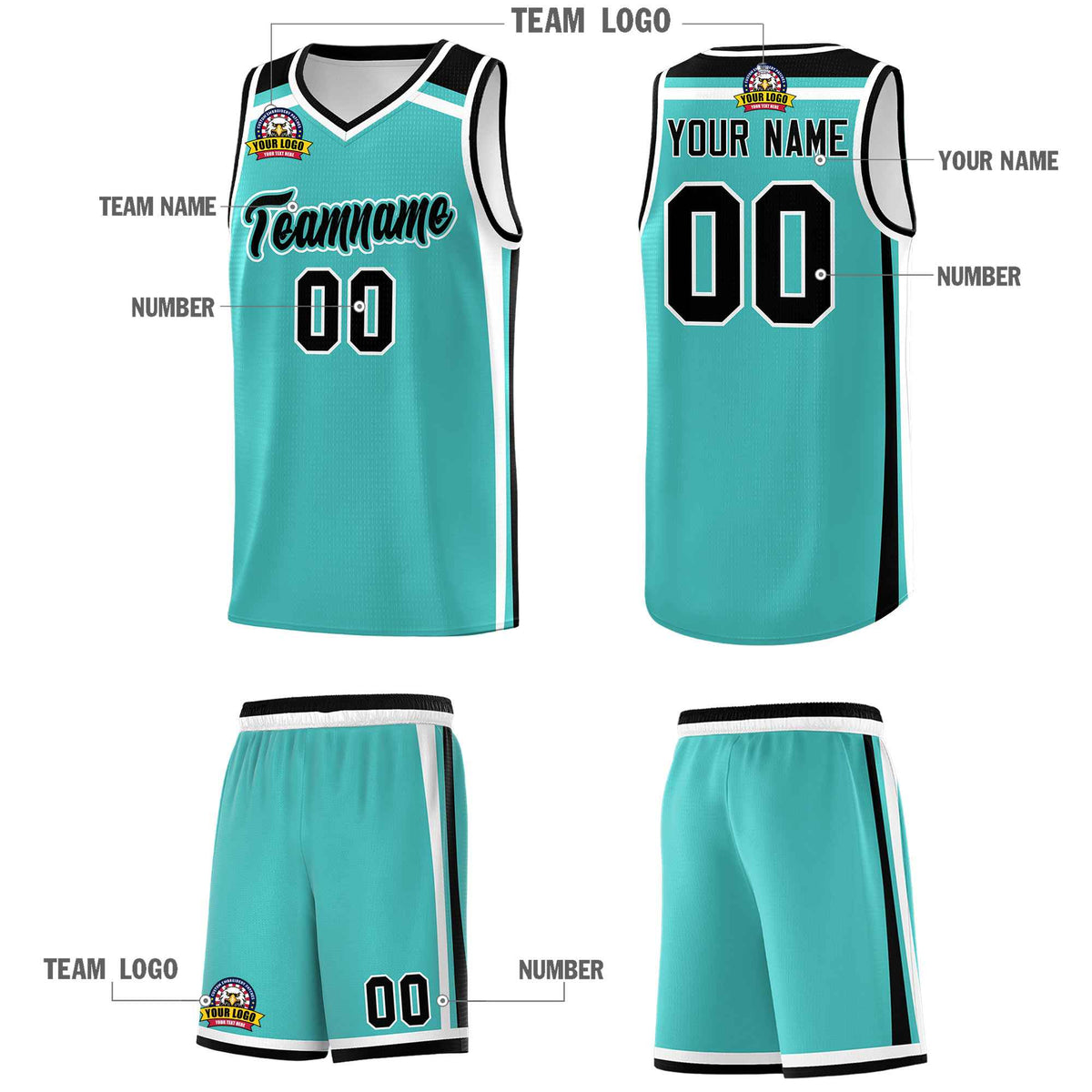 Custom Teal White Black Trendy Color Charge Series Sports Uniform Basketball Jersey