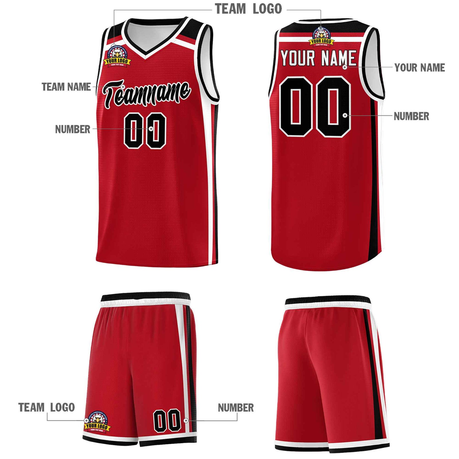Custom Red White Black Trendy Color Charge Series Sports Uniform Basketball Jersey