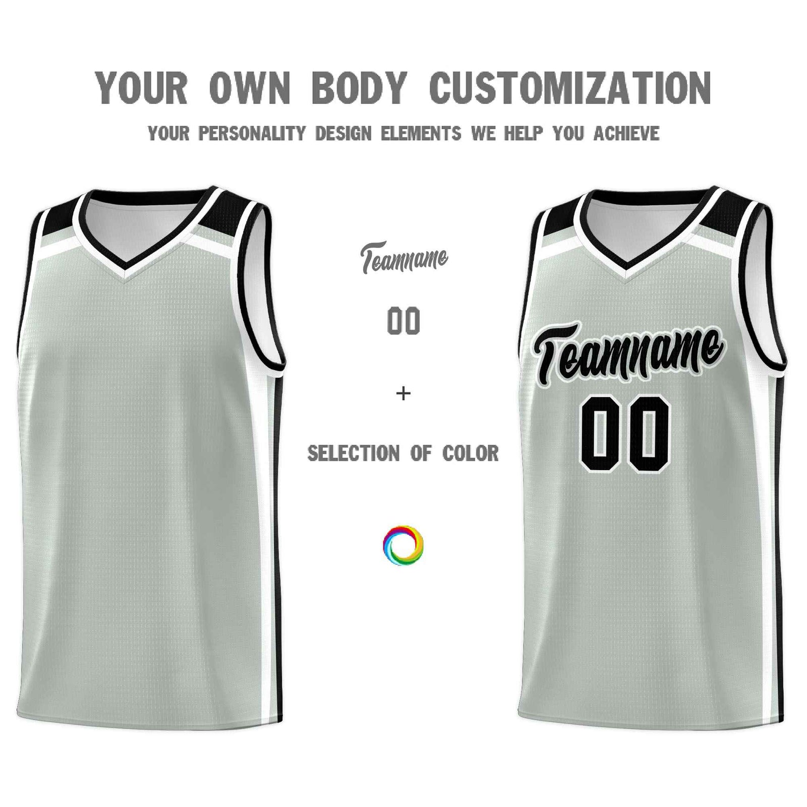Custom Gray Black White Trendy Color Charge Series Sports Uniform Basketball Jersey
