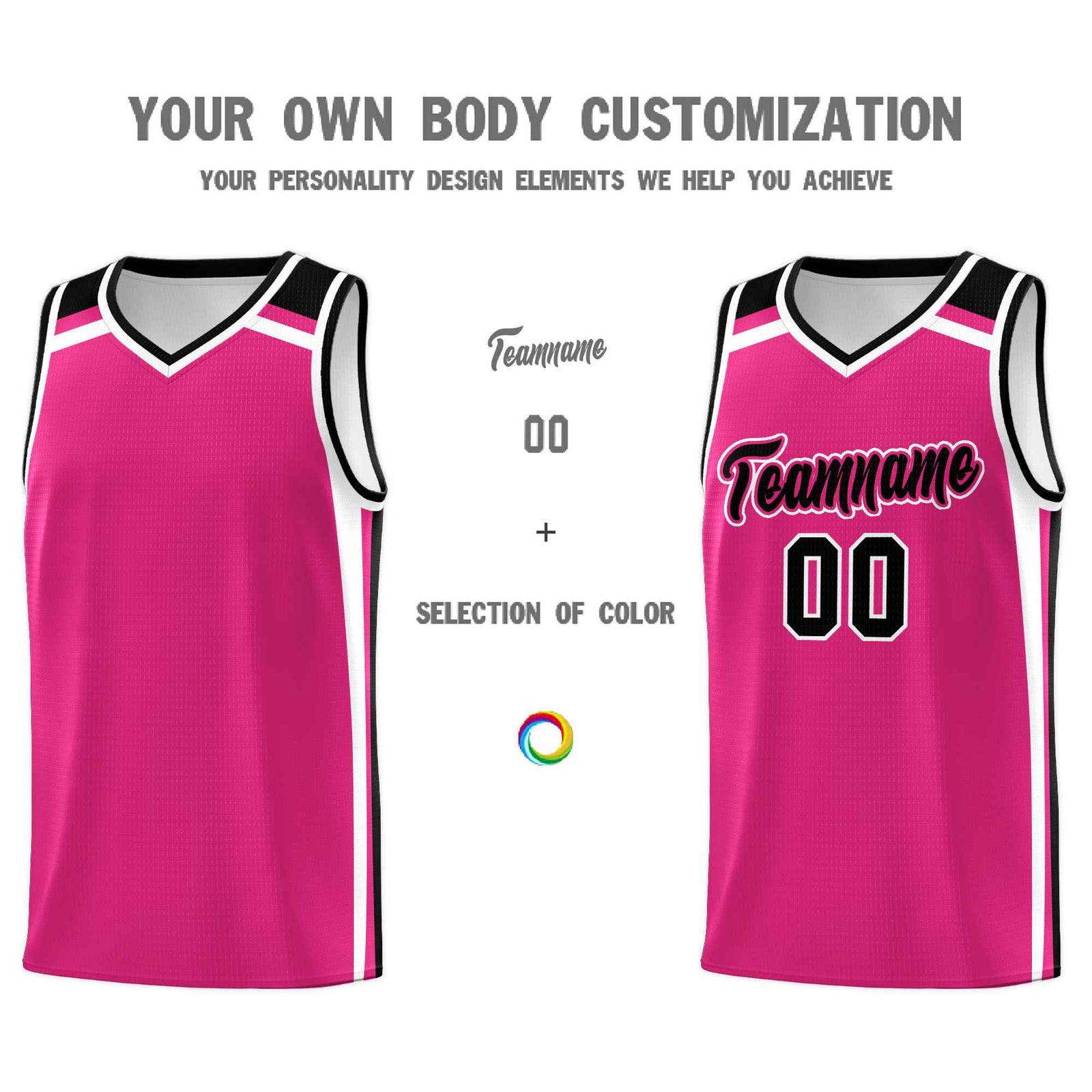 Custom Rose Red Black White Trendy Color Charge Series Sports Uniform Basketball Jersey
