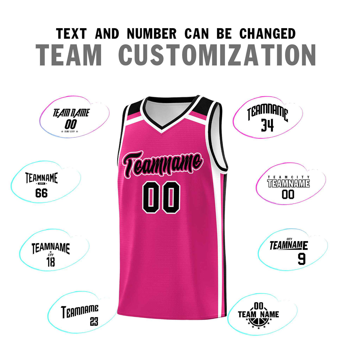 Custom Rose Red Black White Trendy Color Charge Series Sports Uniform Basketball Jersey