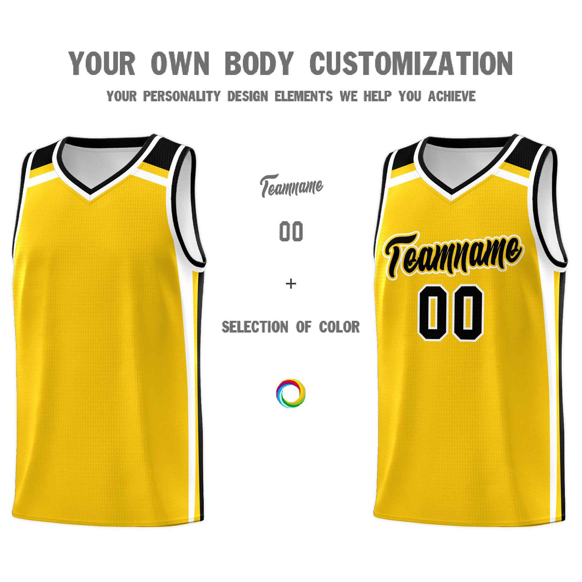 Custom Gold Black White Trendy Color Charge Series Sports Uniform Basketball Jersey