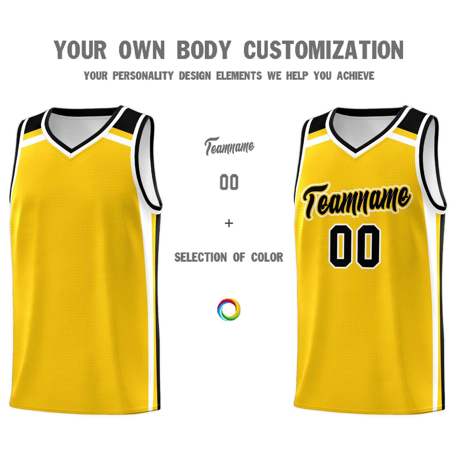 Custom Gold Black White Trendy Color Charge Series Sports Uniform Basketball Jersey