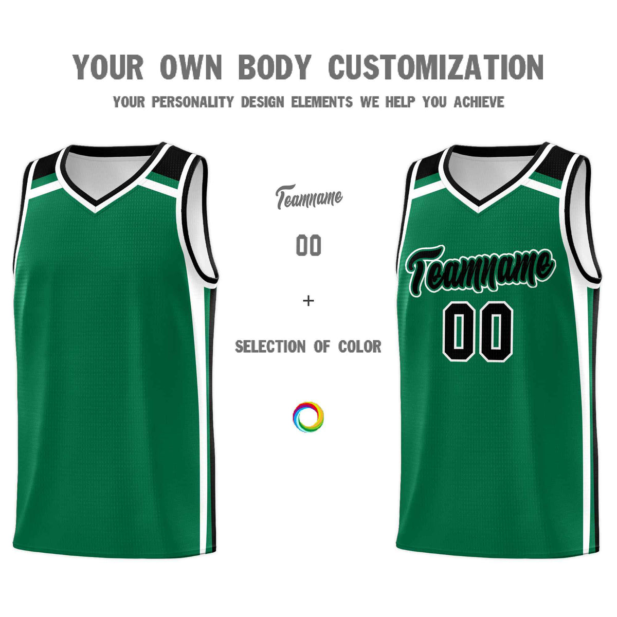 Custom Kelly Green Black White Trendy Color Charge Series Sports Uniform Basketball Jersey