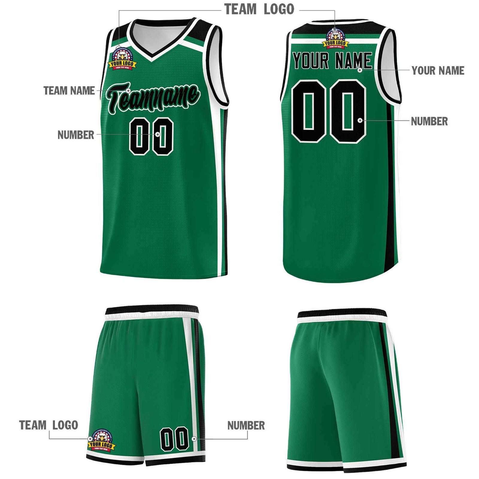 Custom Kelly Green Black White Trendy Color Charge Series Sports Uniform Basketball Jersey