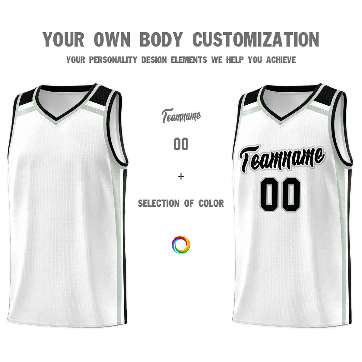 Custom White Gray Black Trendy Color Charge Series Sports Uniform Basketball Jersey
