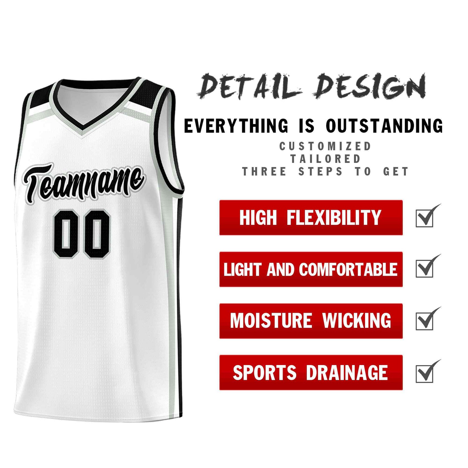 Custom White Gray Black Trendy Color Charge Series Sports Uniform Basketball Jersey