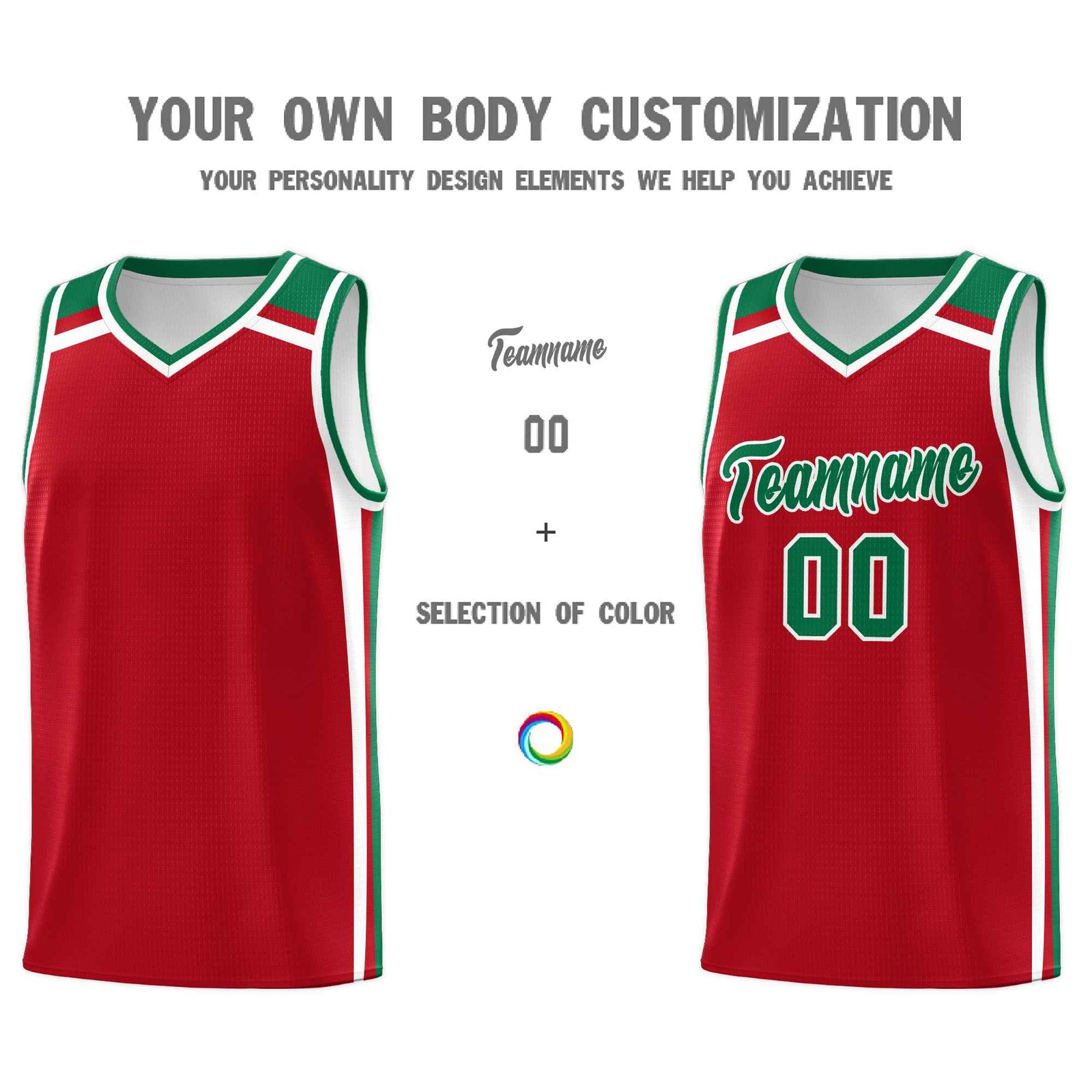Custom Red White Kelly Green Trendy Color Charge Series Sports Uniform Basketball Jersey