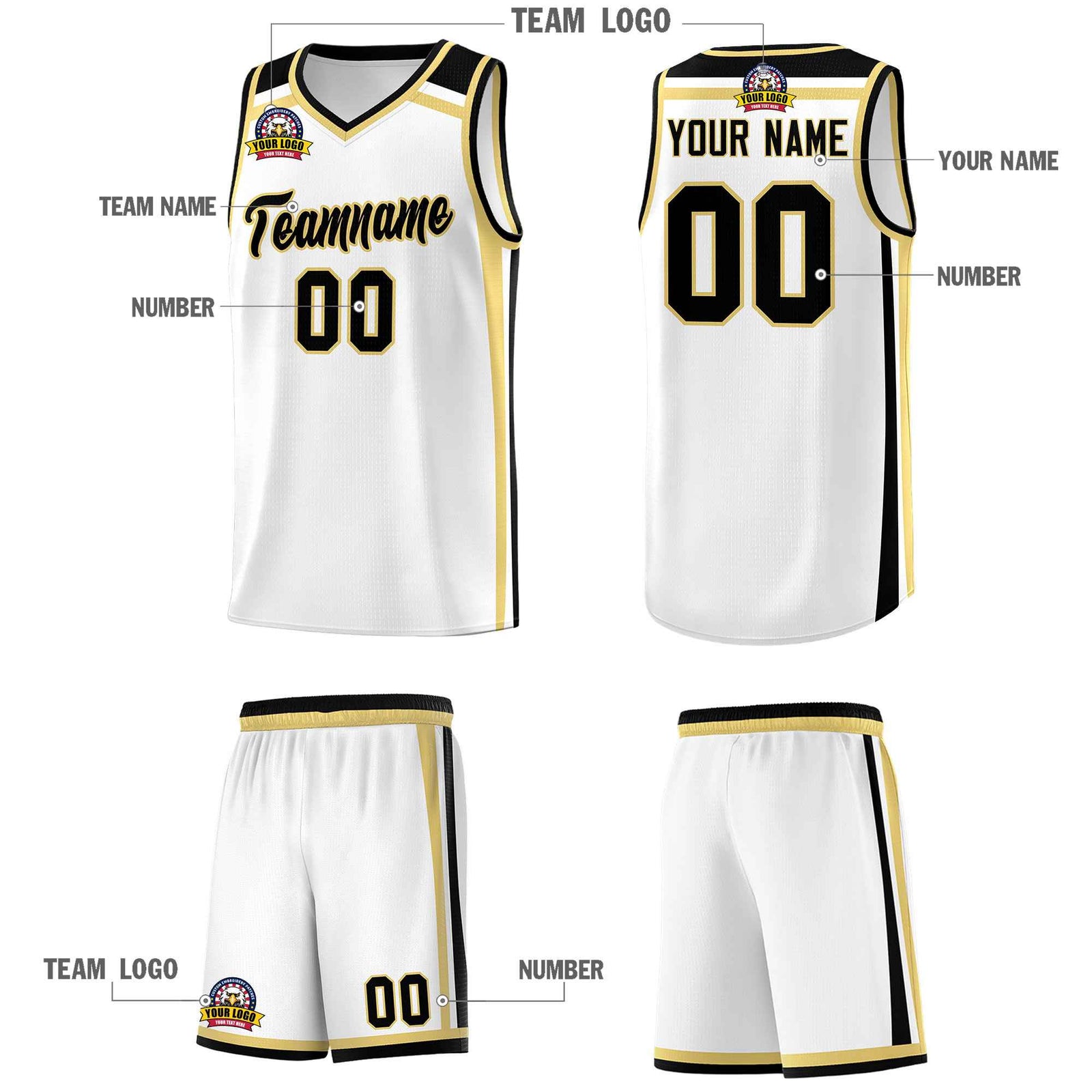 Custom White Khaki Black Trendy Color Charge Series Sports Uniform Basketball Jersey