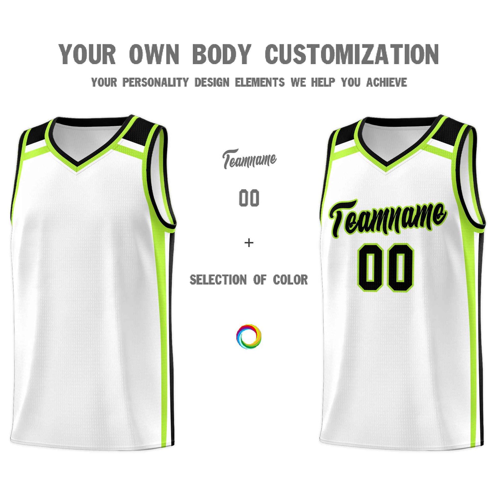 Custom White Black Neon Green Trendy Color Charge Series Sports Uniform Basketball Jersey