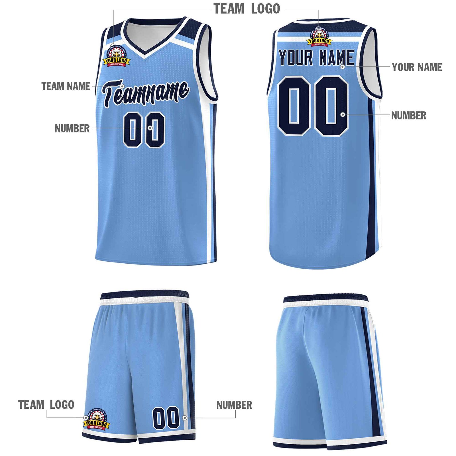 Custom Light Blue Navy White Trendy Color Charge Series Sports Uniform Basketball Jersey