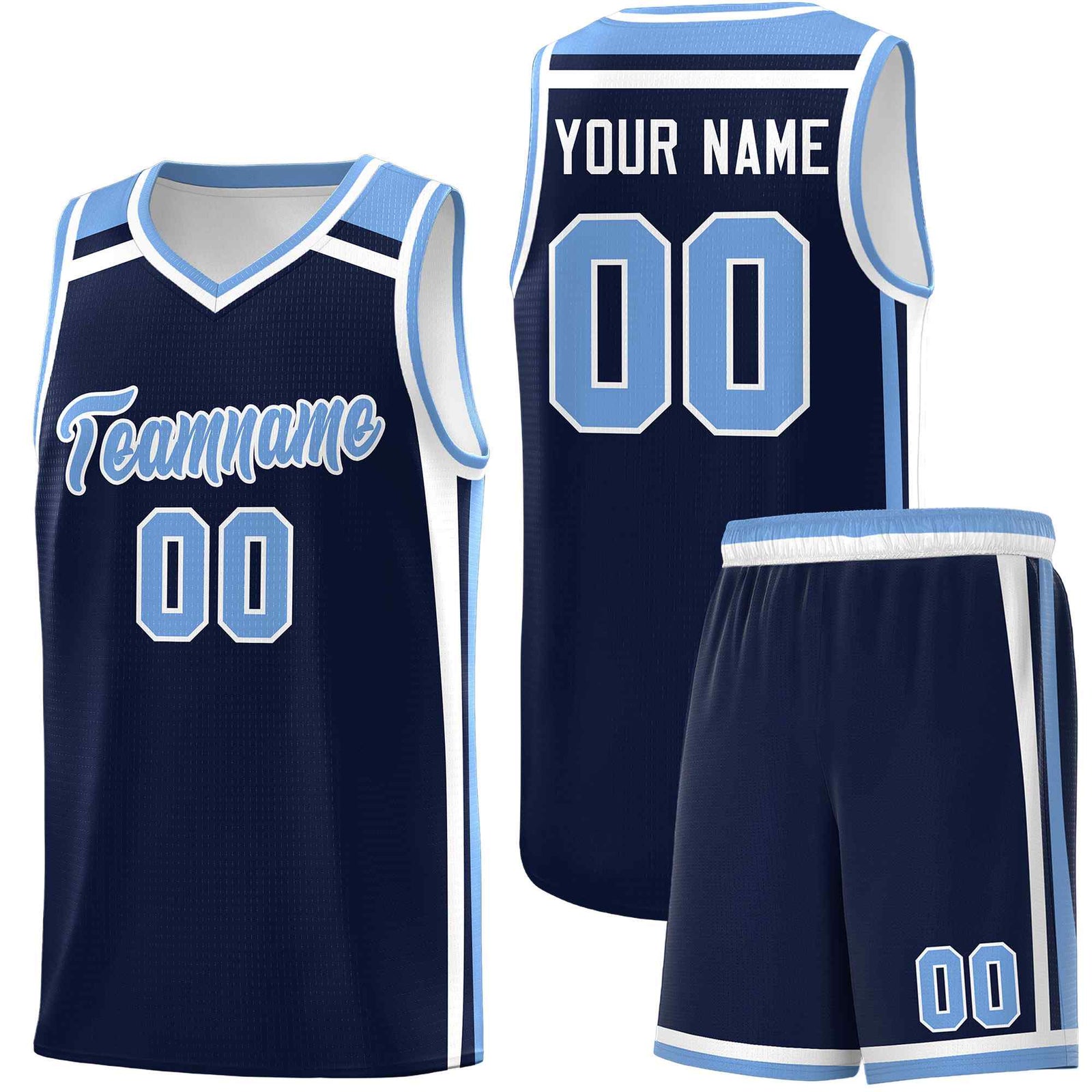 Custom Navy Light Blue White Trendy Color Charge Series Sports Uniform Basketball Jersey