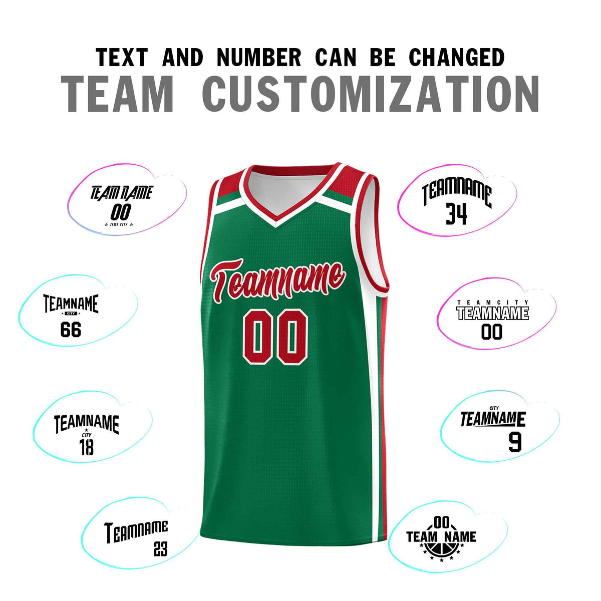 Custom Kelly Green Red White Trendy Color Charge Series Sports Uniform Basketball Jersey