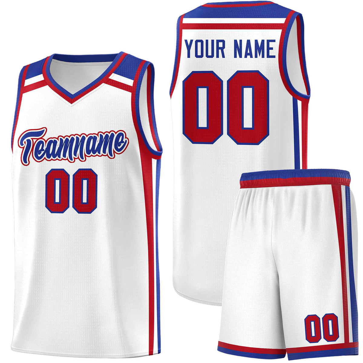 Custom White Royal Blue Red Trendy Color Charge Series Sports Uniform Basketball Jersey