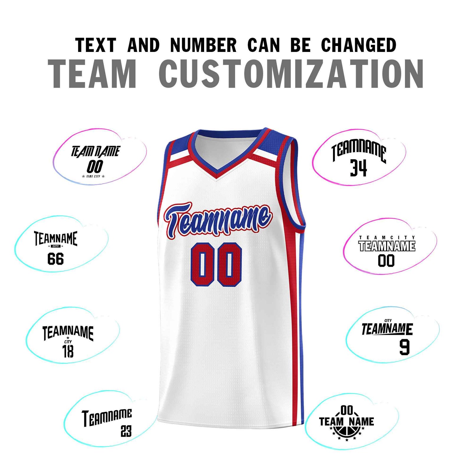 Custom White Royal Blue Red Trendy Color Charge Series Sports Uniform Basketball Jersey