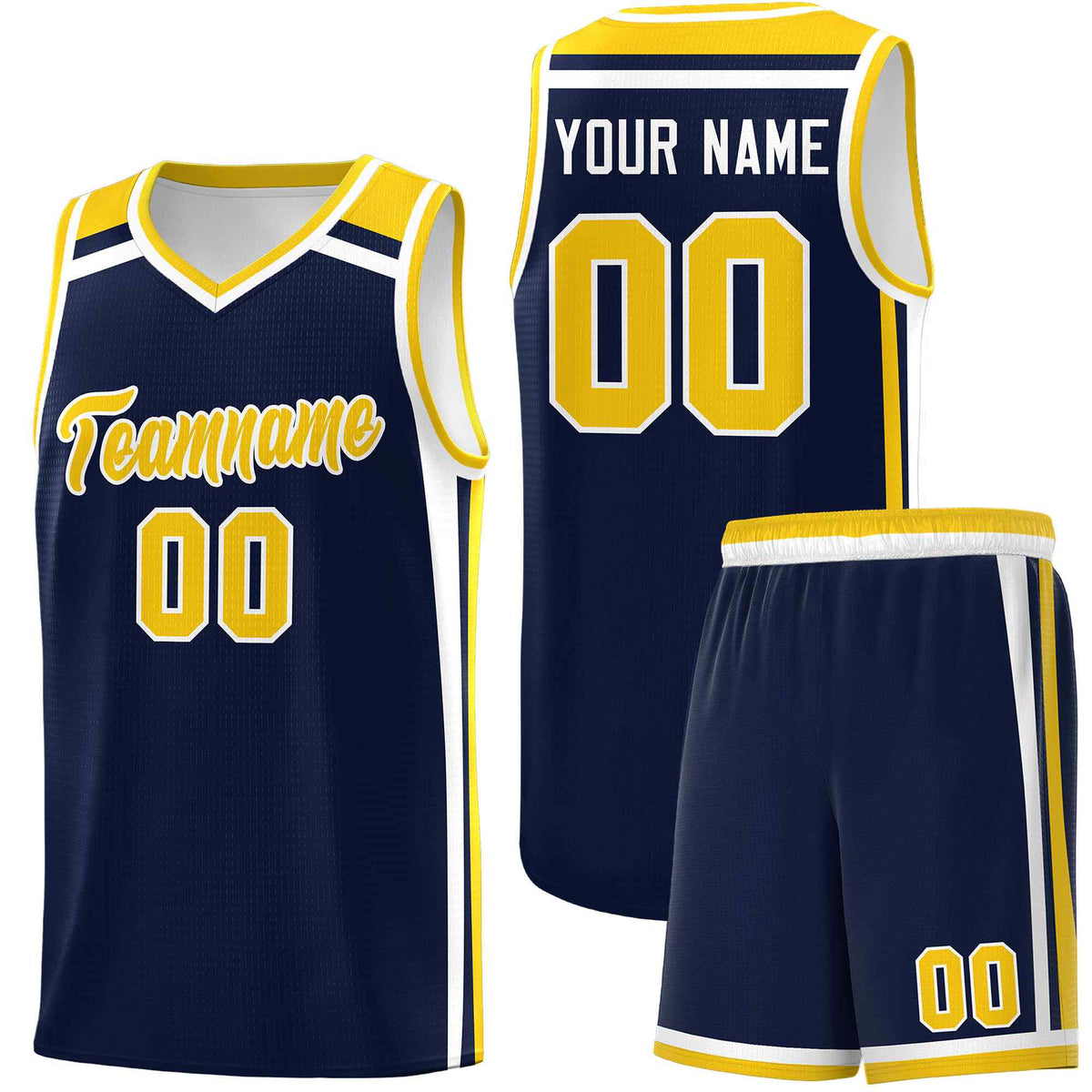 Custom Navy Gold White Trendy Color Charge Series Sports Uniform Basketball Jersey