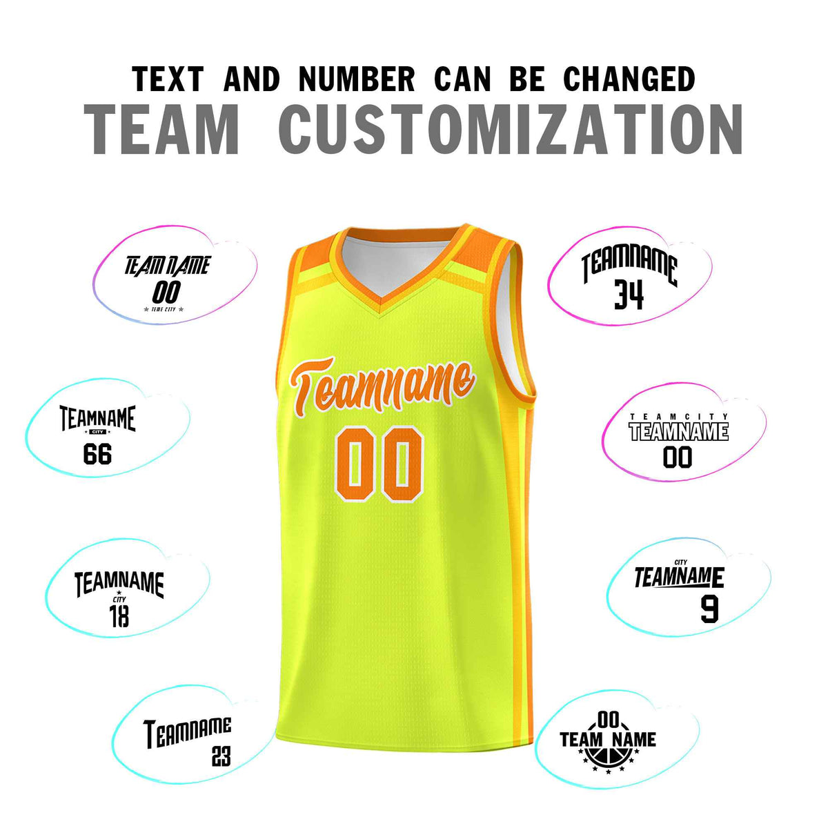 Custom Fluorescent Green Yellow Orange Trendy Color Charge Series Sports Uniform Basketball Jersey