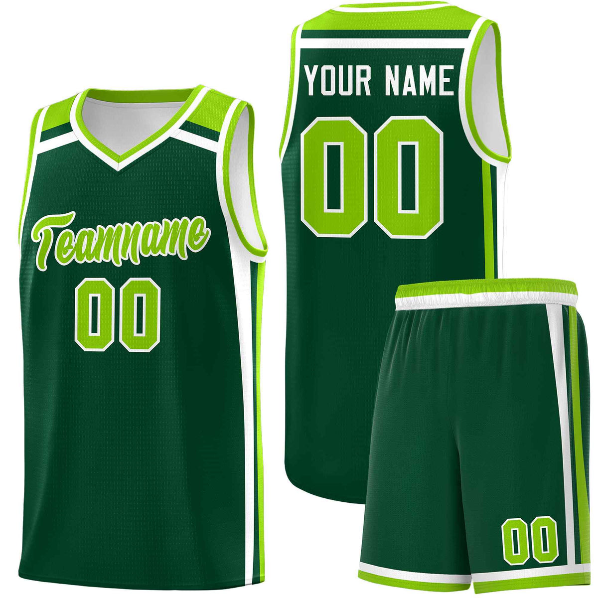 Custom Dark Green White Neon Green Trendy Color Charge Series Sports Uniform Basketball Jersey