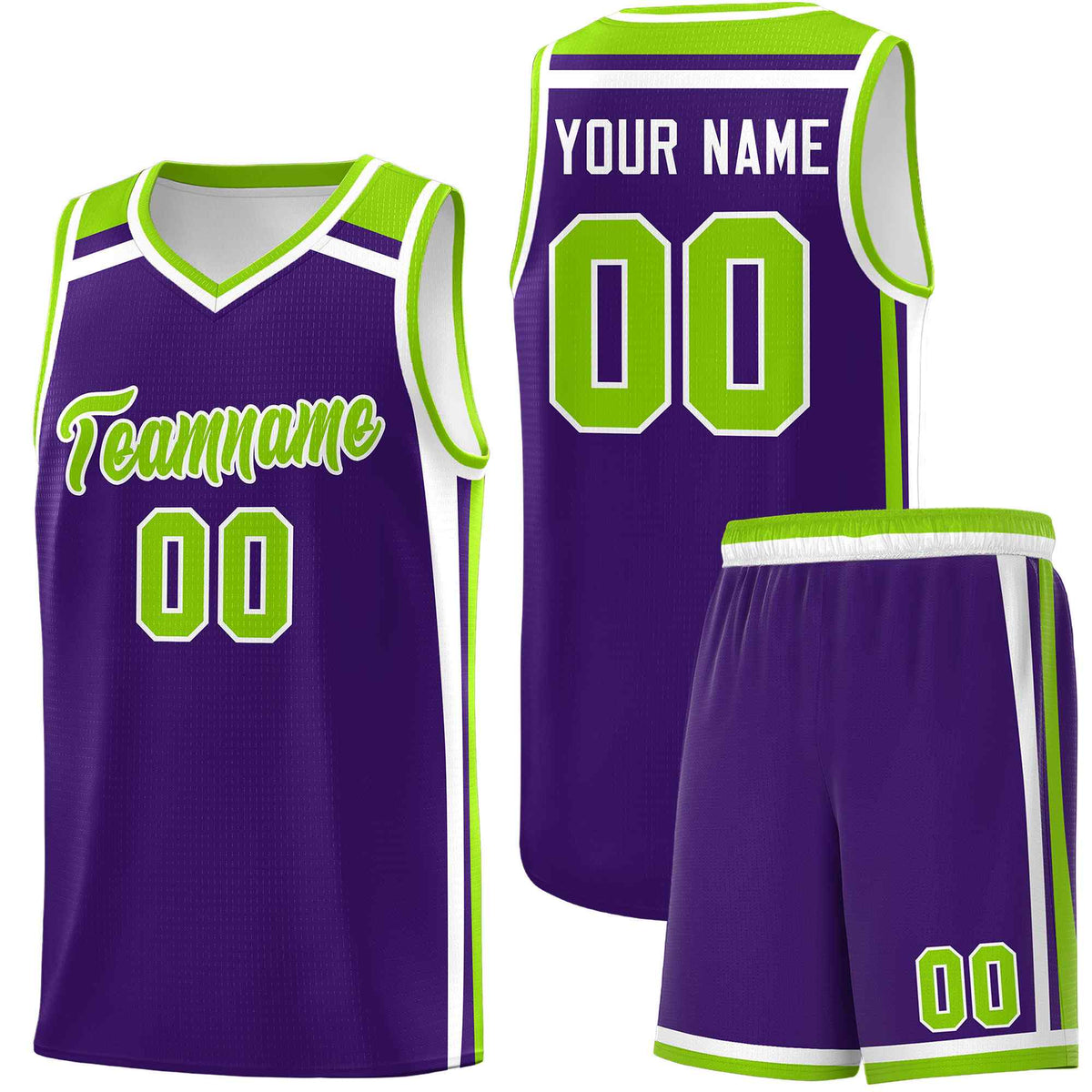 Custom Purple Neon Green White Trendy Color Charge Series Sports Uniform Basketball Jersey