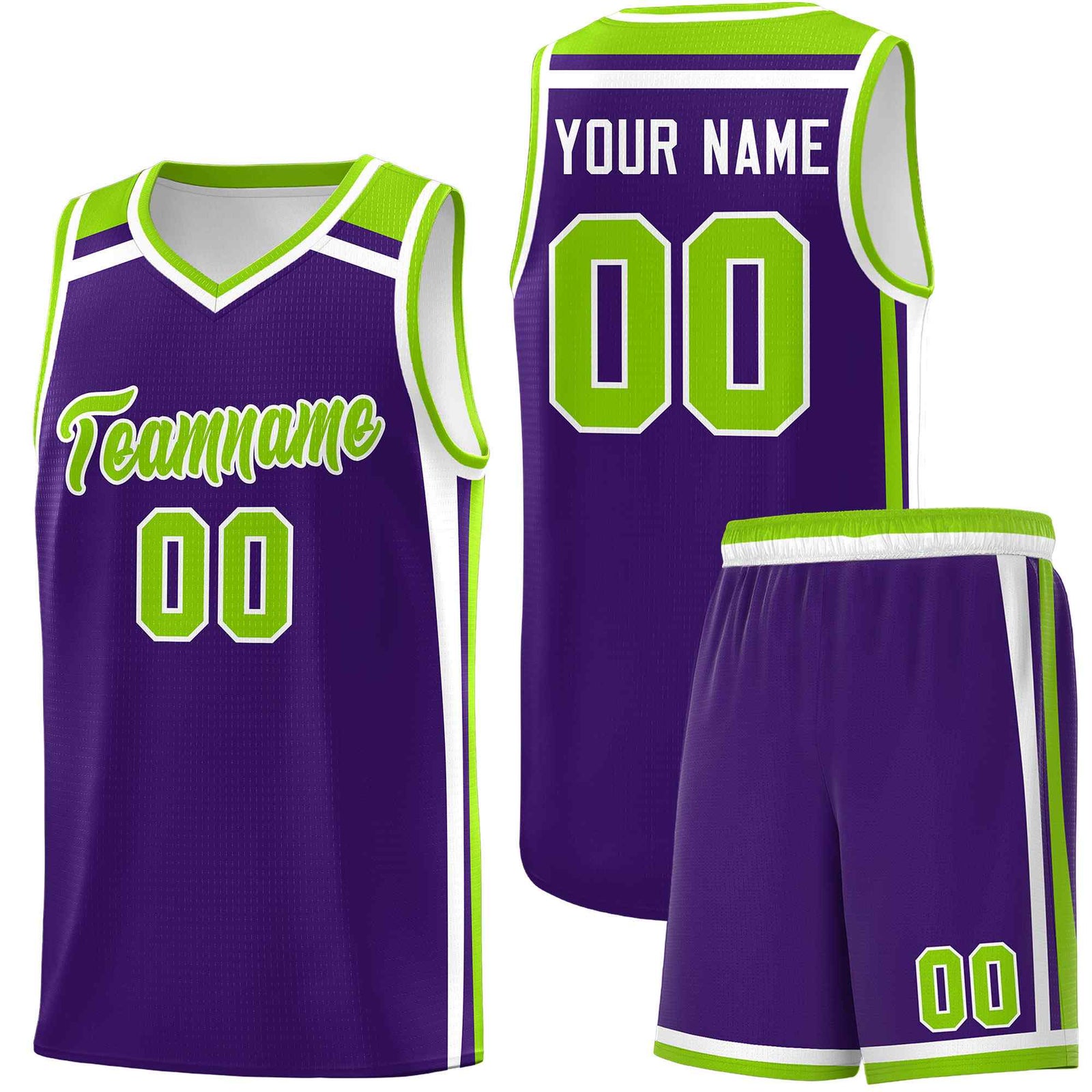 Custom Purple Neon Green White Trendy Color Charge Series Sports Uniform Basketball Jersey