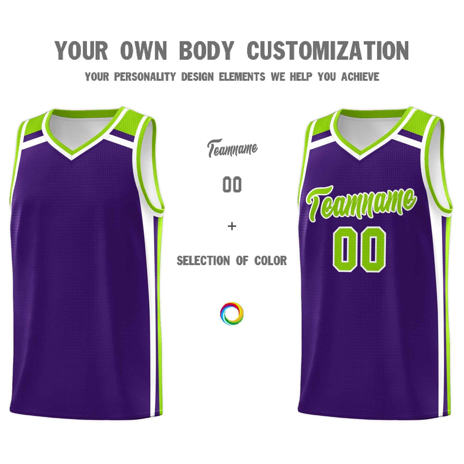 Custom Purple Neon Green White Trendy Color Charge Series Sports Uniform Basketball Jersey