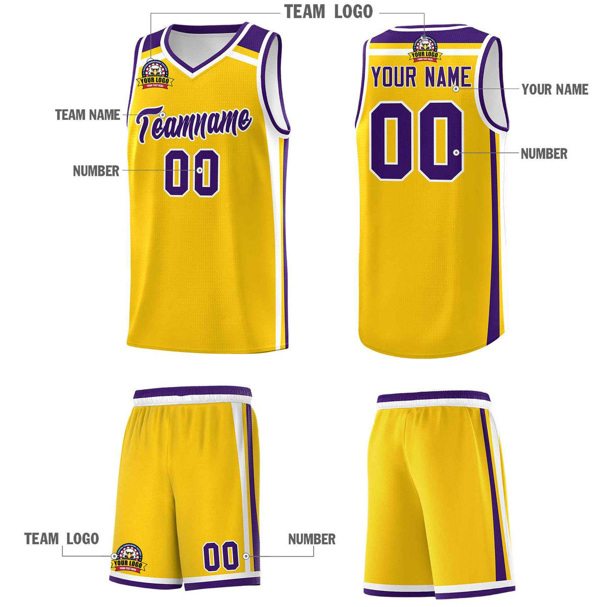Custom Gold Purple White Trendy Color Charge Series Sports Uniform Basketball Jersey