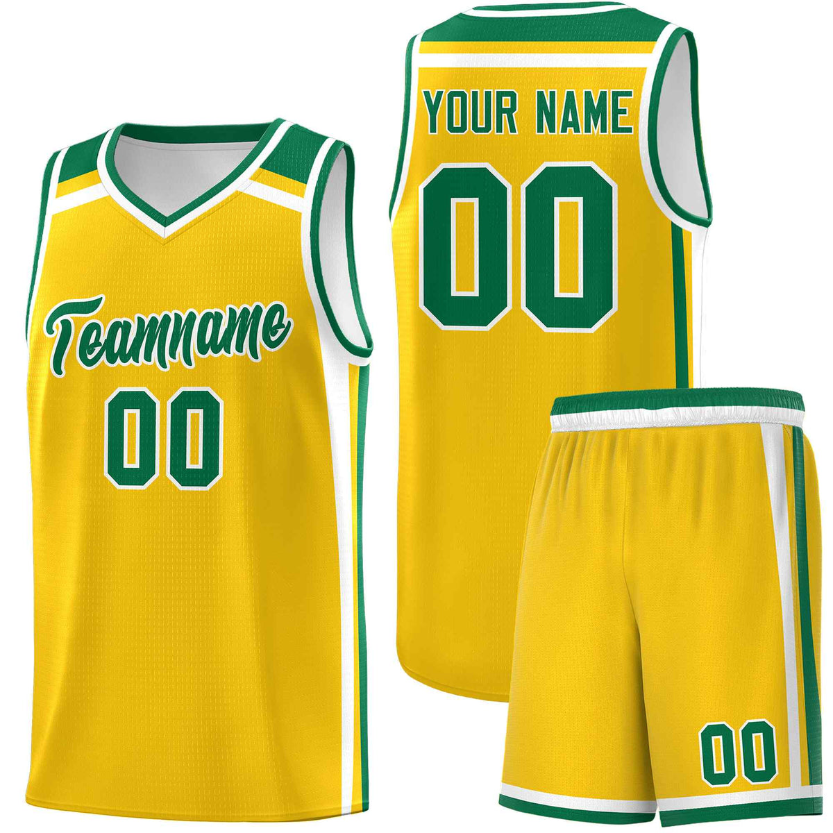 Custom Gold Kelly Green White Trendy Color Charge Series Sports Uniform Basketball Jersey