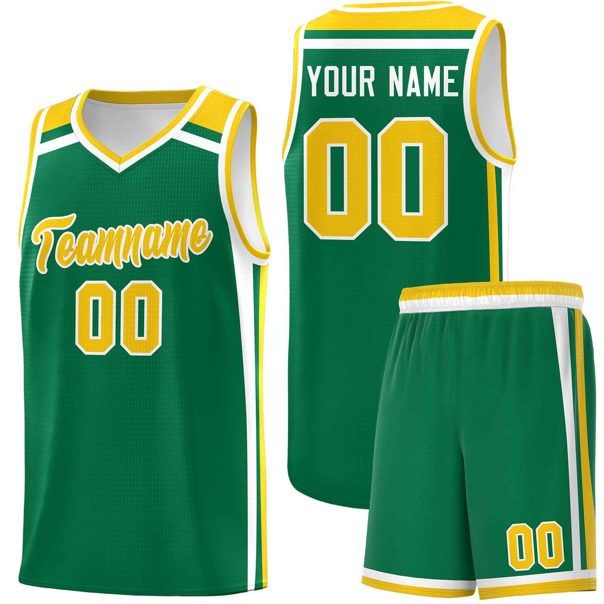 Custom Kelly Green Gold White Trendy Color Charge Series Sports Uniform Basketball Jersey