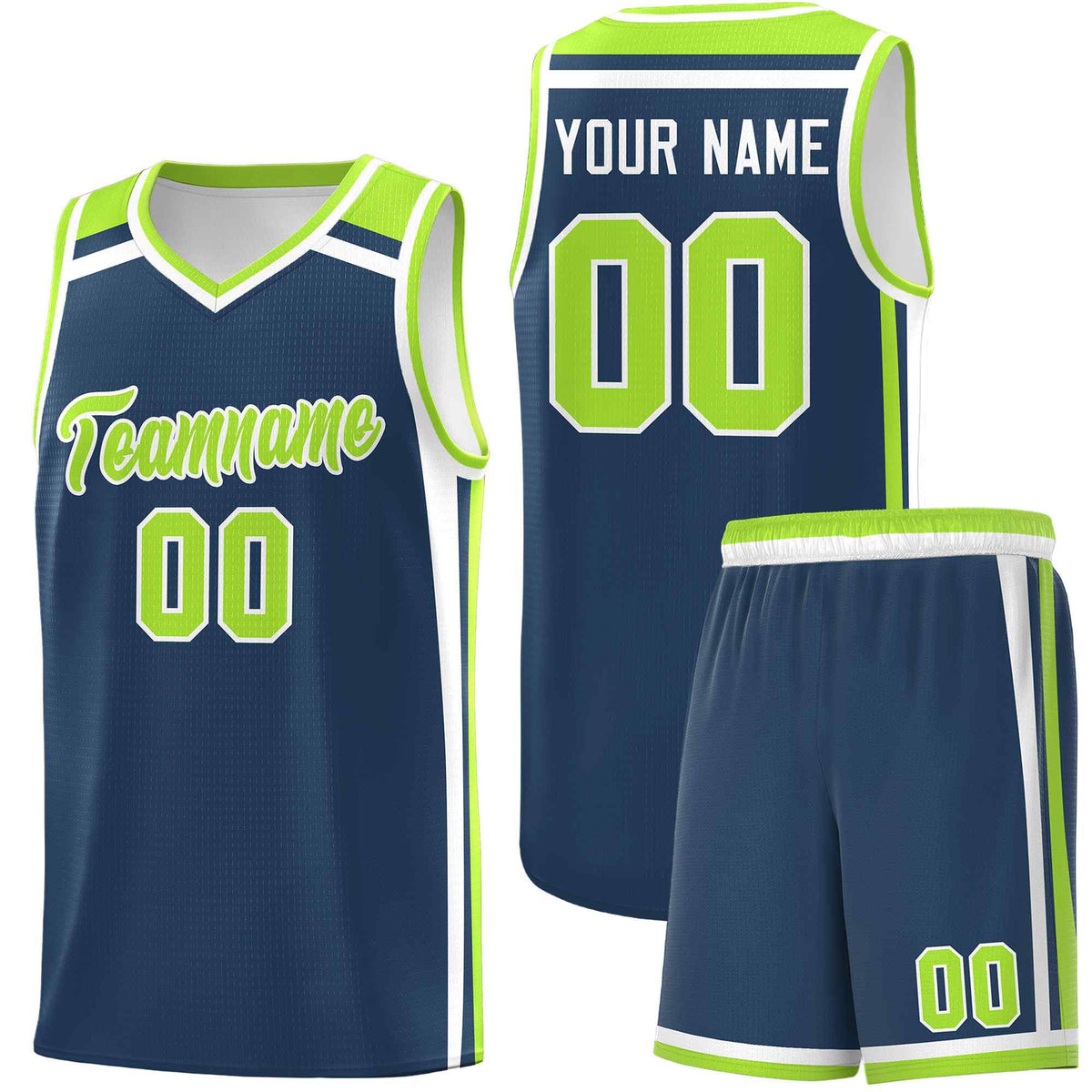 Custom Midnight Blue Neon Green White Trendy Color Charge Series Sports Uniform Basketball Jersey