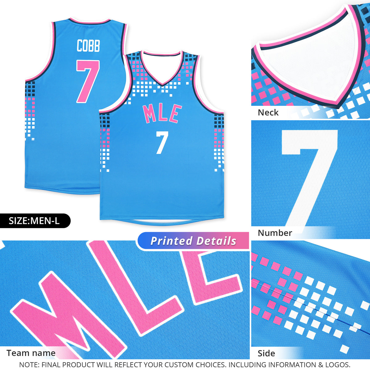 Custom Powder Blue Square Grid Graffiti Pattern Sports Uniform Basketball Jersey