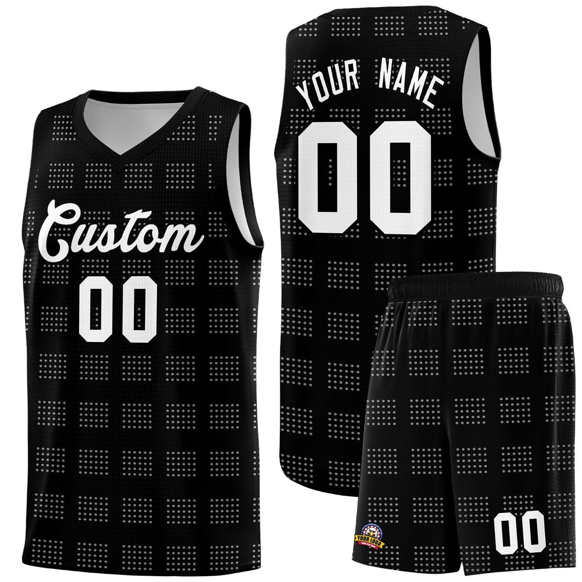 Custom Black White Trailblazer Dot Pattern Sports Uniform Basketball Jersey